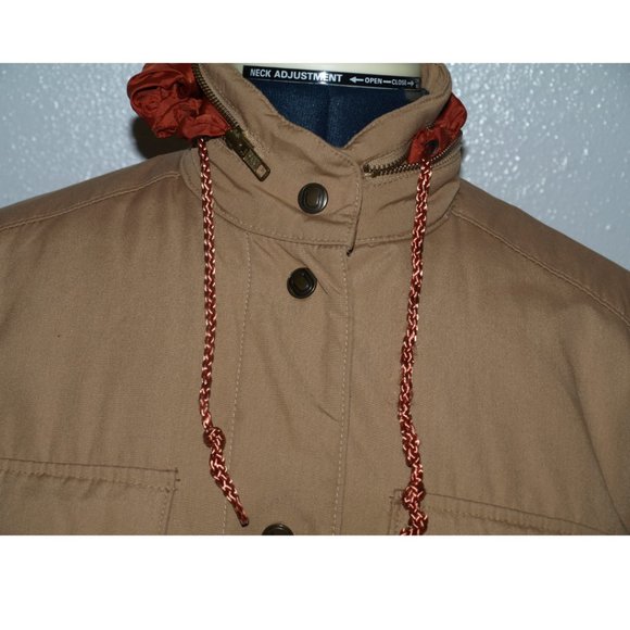 London fog string lined hooded military brown jacket M - Picture 11 of 16